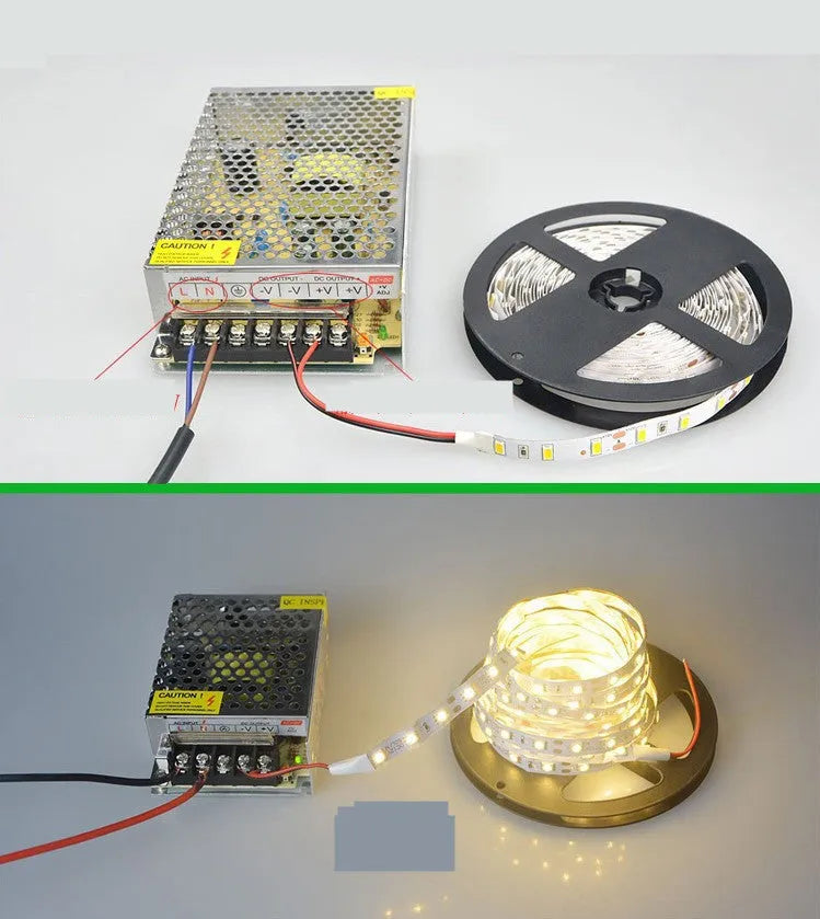 2835 and 5050 white LED light strip on a reel for commercial shelf lighting.