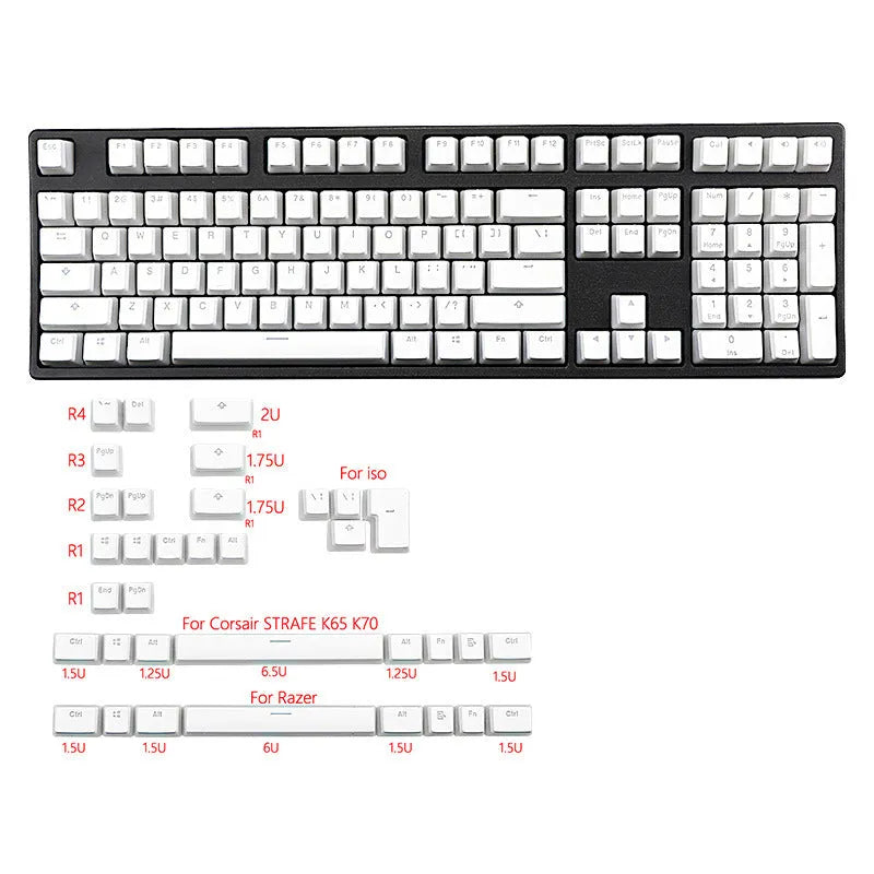White PBT pudding keycaps 141-key set for mechanical keyboards with RGB backlighting
