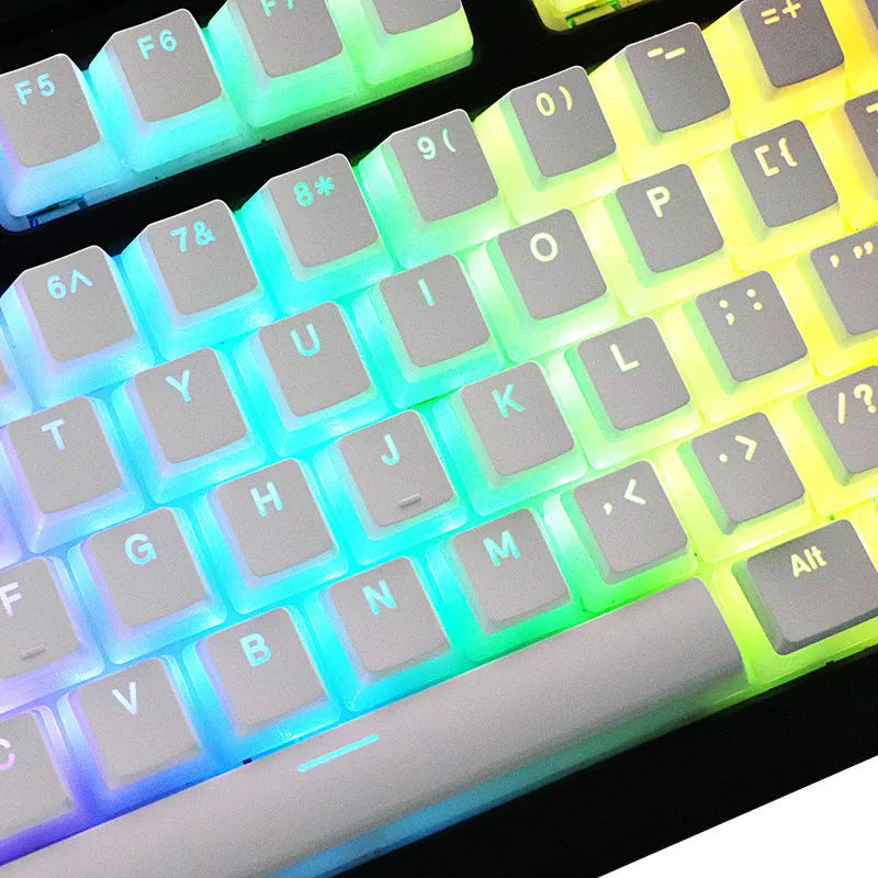 White PBT pudding keycaps 141-key set for mechanical keyboards with RGB backlighting