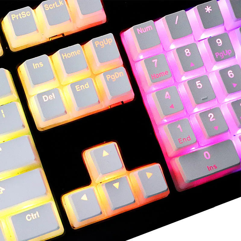 White PBT pudding keycaps 141-key set for mechanical keyboards with RGB backlighting