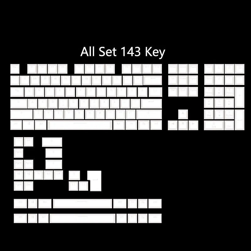 White PBT pudding keycaps 141-key set for mechanical keyboards with RGB backlighting