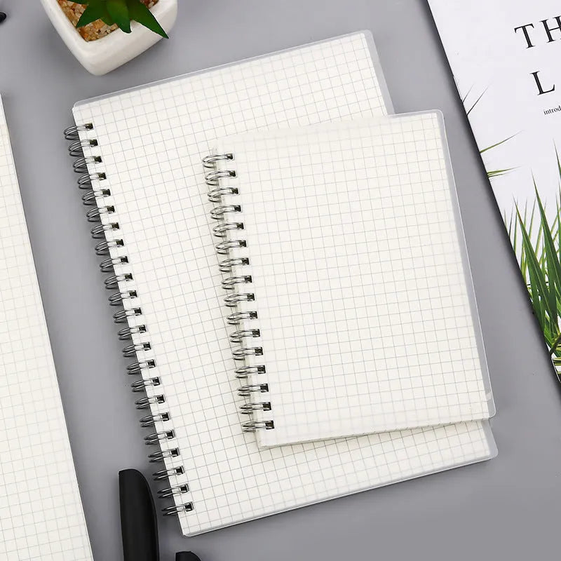 Creative coil notebook with PP matte cover showing multiple layout options including dot grid and horizontal lines