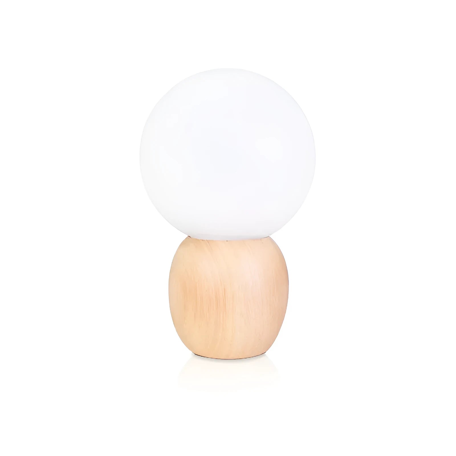 Nordic style glass ball table lamp with LED lighting on wooden surface