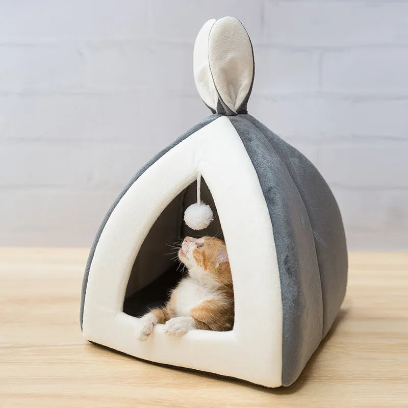 Cloth cat house villa bed for indoor pets in grey, pink or yellow colour options