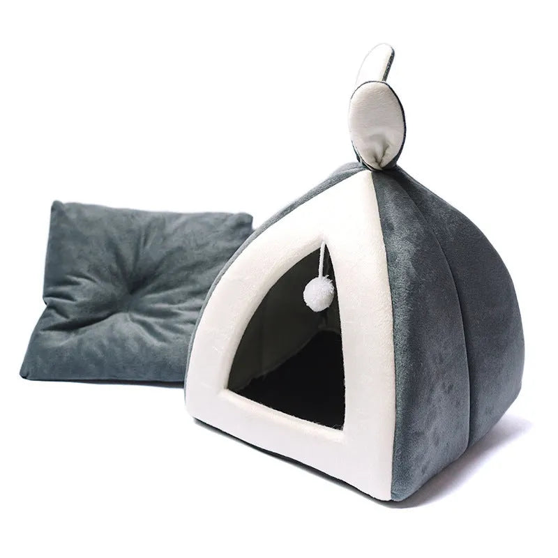Cloth cat house villa bed for indoor pets in grey, pink or yellow colour options
