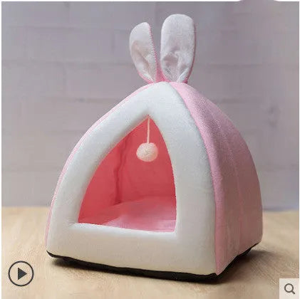 Cloth cat house villa bed for indoor pets in grey, pink or yellow colour options