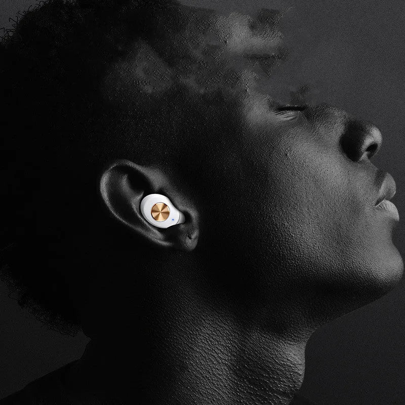 Wireless Bluetooth mini TWS earbuds in black, white, and green with a compact charging case.