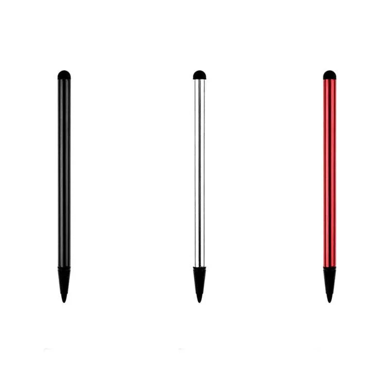 Silver, black, and red dual-tip touch screen pen for mobile phones measuring 12cm long
