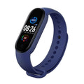 M5 smart bracelet in black showing 0.96-inch screen displaying heart rate data on a wrist.