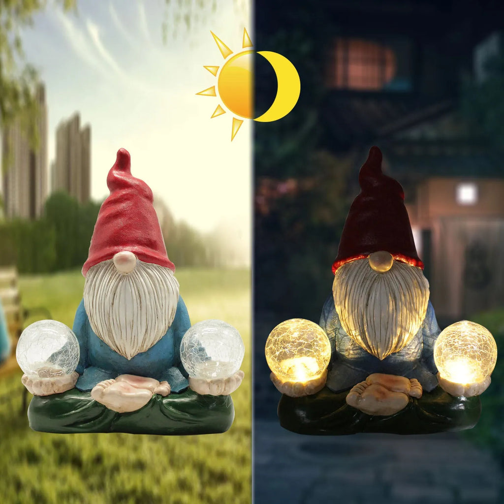 Solar LED resin dwarf doll outdoor statue in faceless old man style for garden decoration