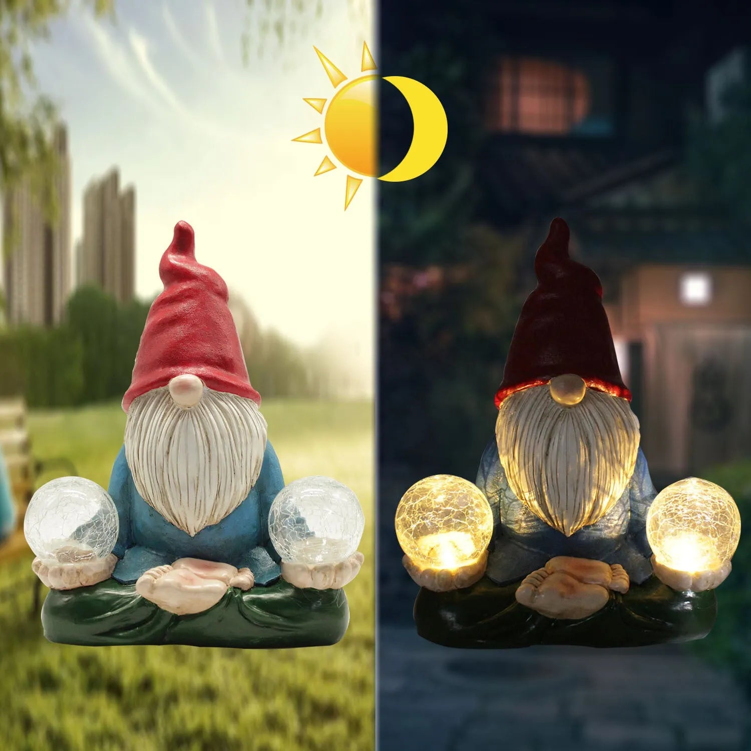 Solar LED resin dwarf doll outdoor statue in faceless old man style for garden decoration