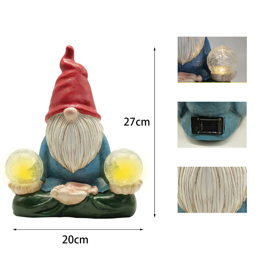 Solar LED resin dwarf doll outdoor statue in faceless old man style for garden decoration