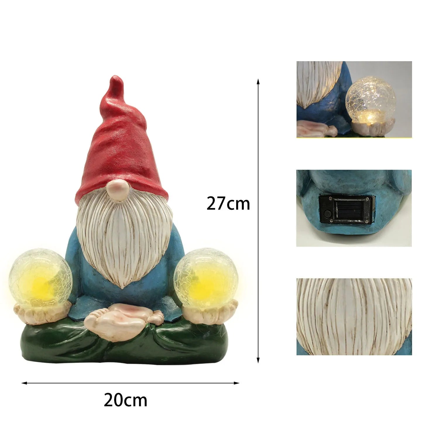 Solar LED resin dwarf doll outdoor statue in faceless old man style for garden decoration