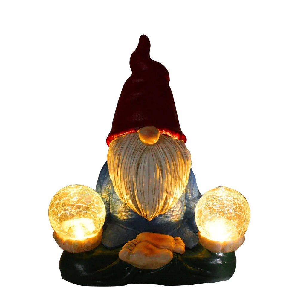 Solar LED resin dwarf doll outdoor statue in faceless old man style for garden decoration