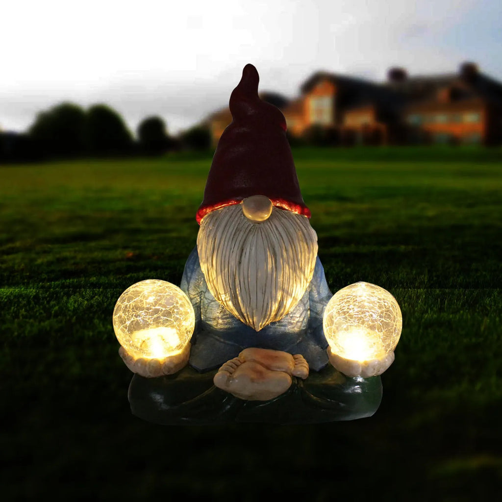 Solar LED resin dwarf doll outdoor statue in faceless old man style for garden decoration