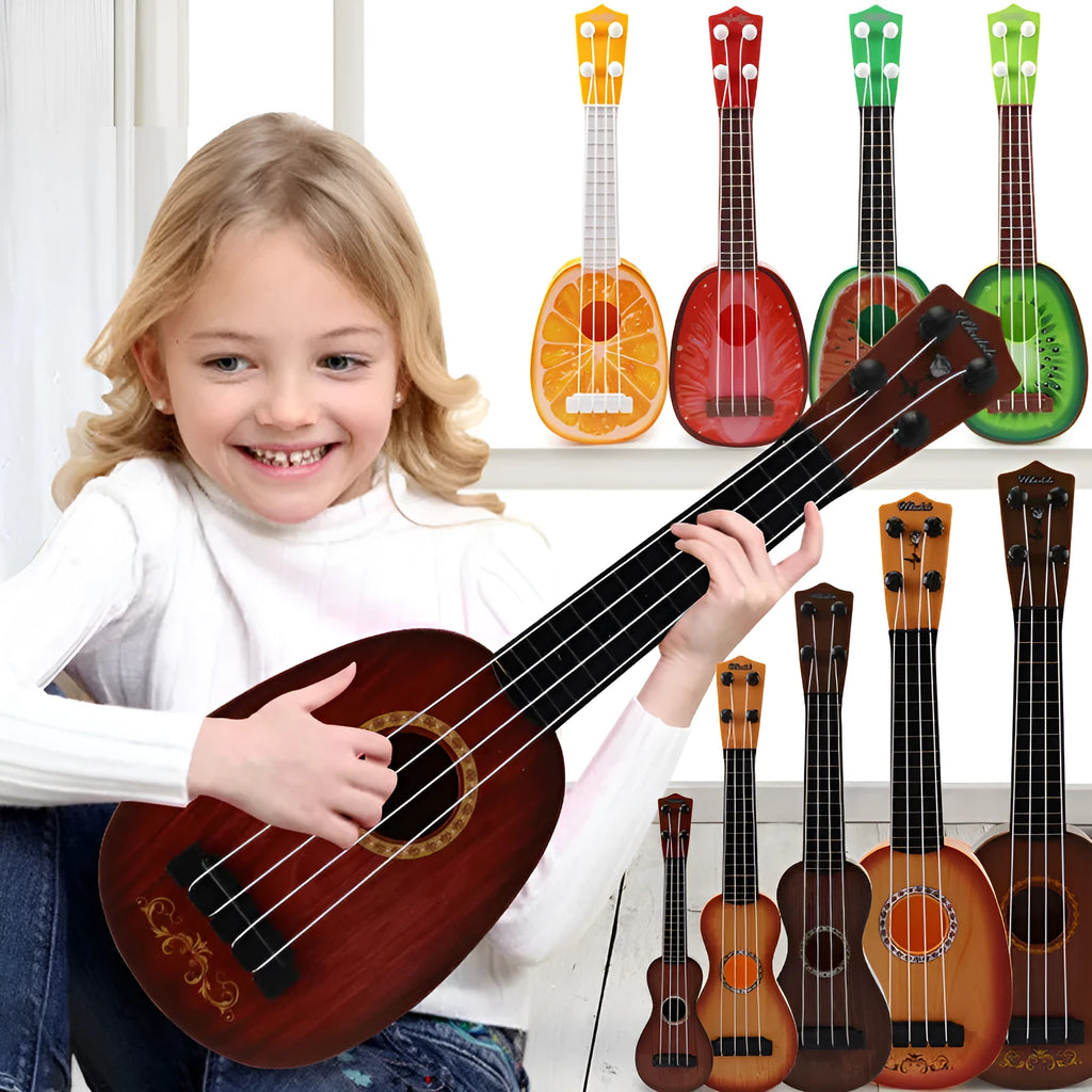 Retro guitar toy simulation ukulele for children's musical training with safety plastic construction