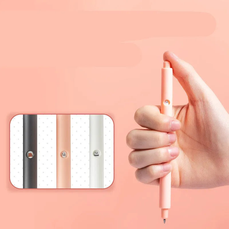 MINISO black sign pen with cartoon bare bear design, a press gel pen with 0.5mm tip.