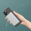 Silver aluminium magnetic wireless charging power bank showing its slim profile.