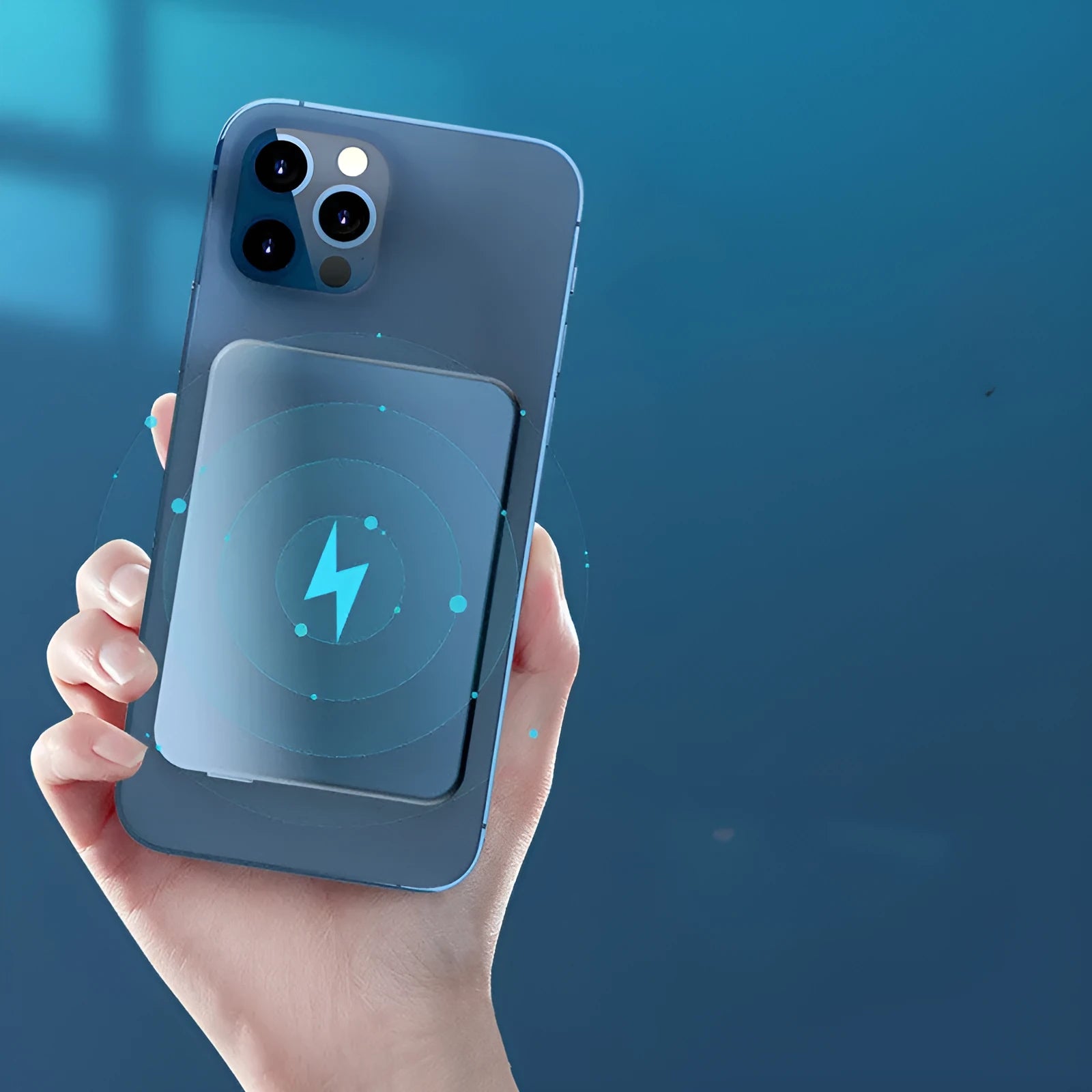 Silver aluminium magnetic wireless charging power bank showing its slim profile.