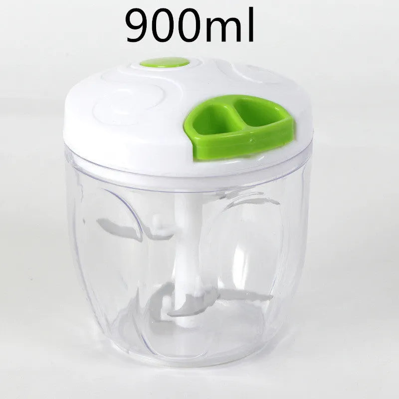 Green manual food chopper with stainless steel blades and 500ml ABS container