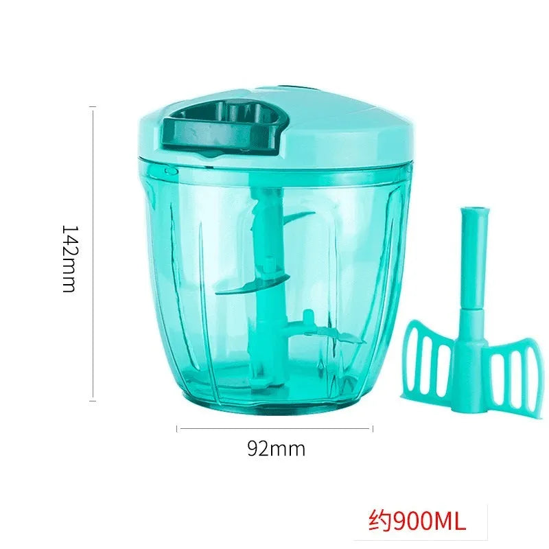 Green manual food chopper with stainless steel blades and 500ml ABS container