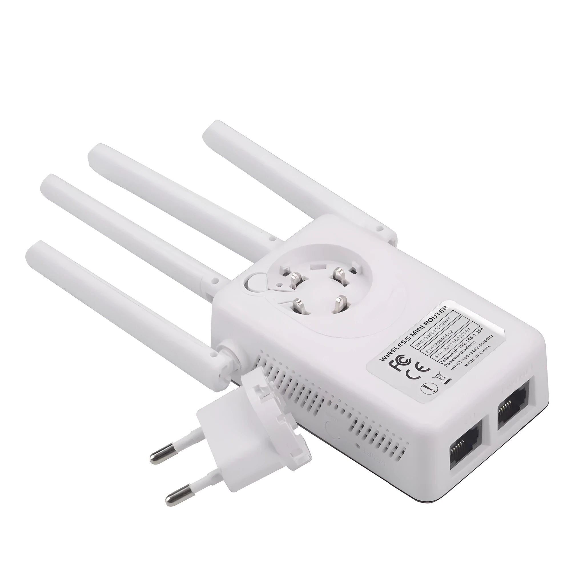 White four antenna wireless router repeater with 300 Mbps speed and lightning protection