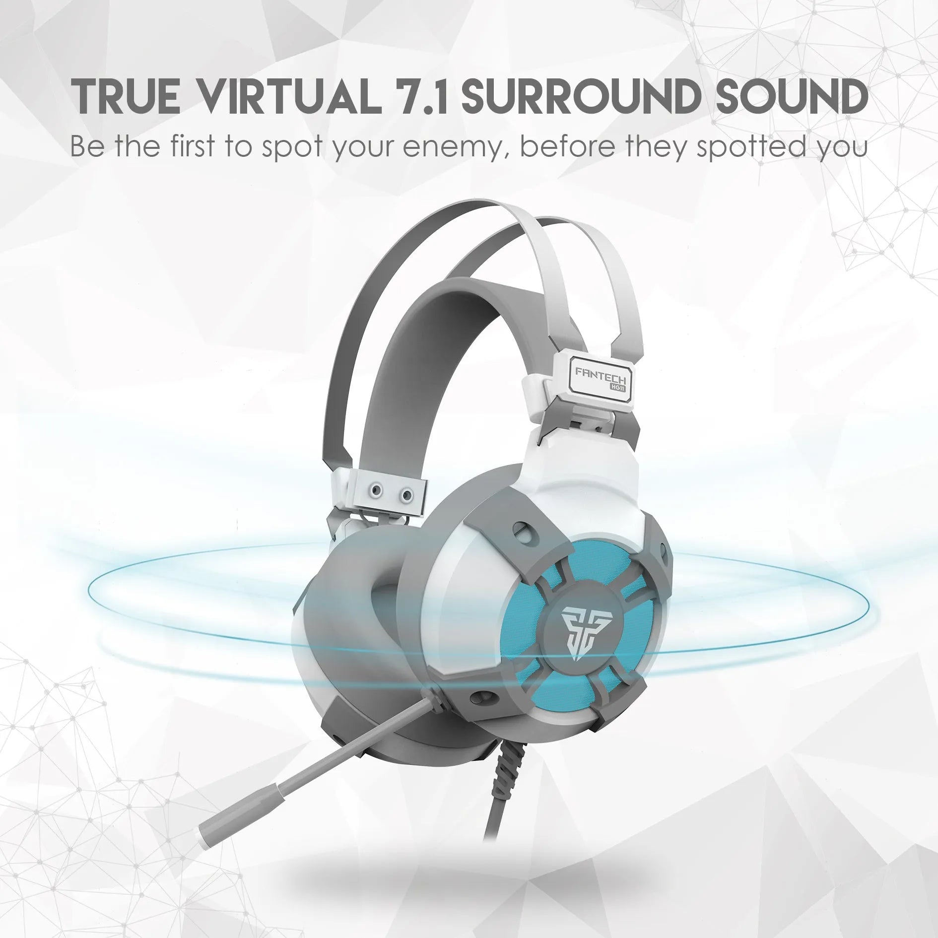 Black FANTECH HG11 over-ear USB gaming headset with RGB lights on the ear cups.