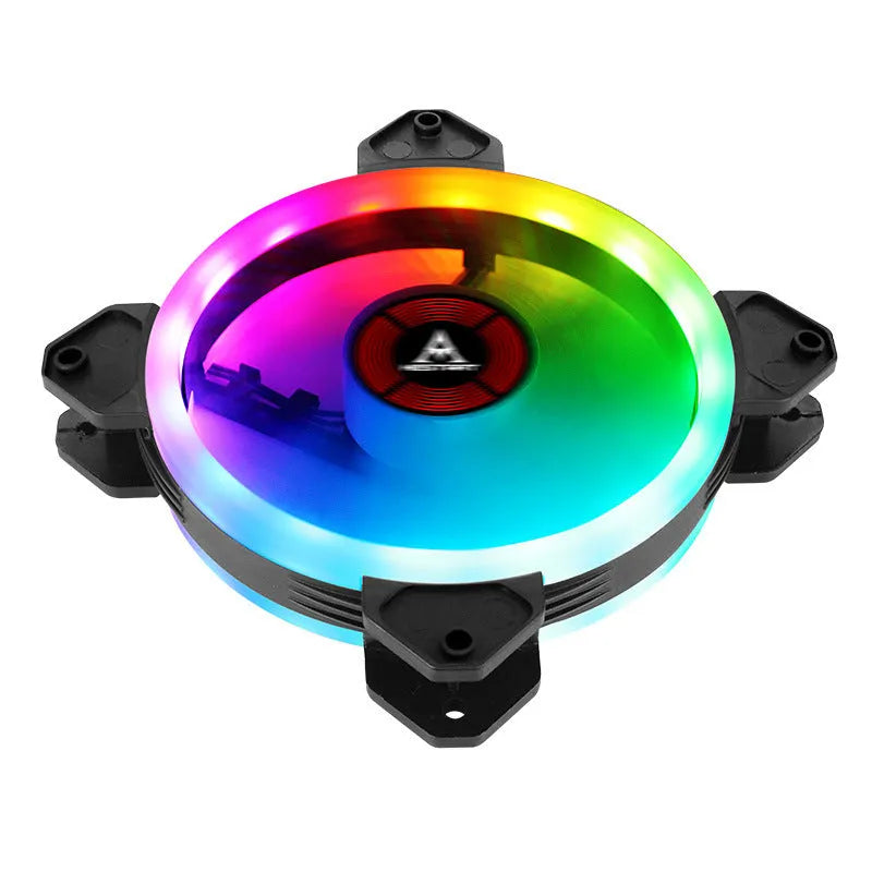 Camouflage pattern 12cm PC chassis fan with RGB coloured lights and integrated speaker