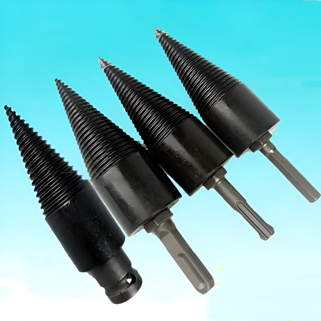 Hexagonal shank firewood splitting drill bit in 32mm and 42mm sizes for electric tools.