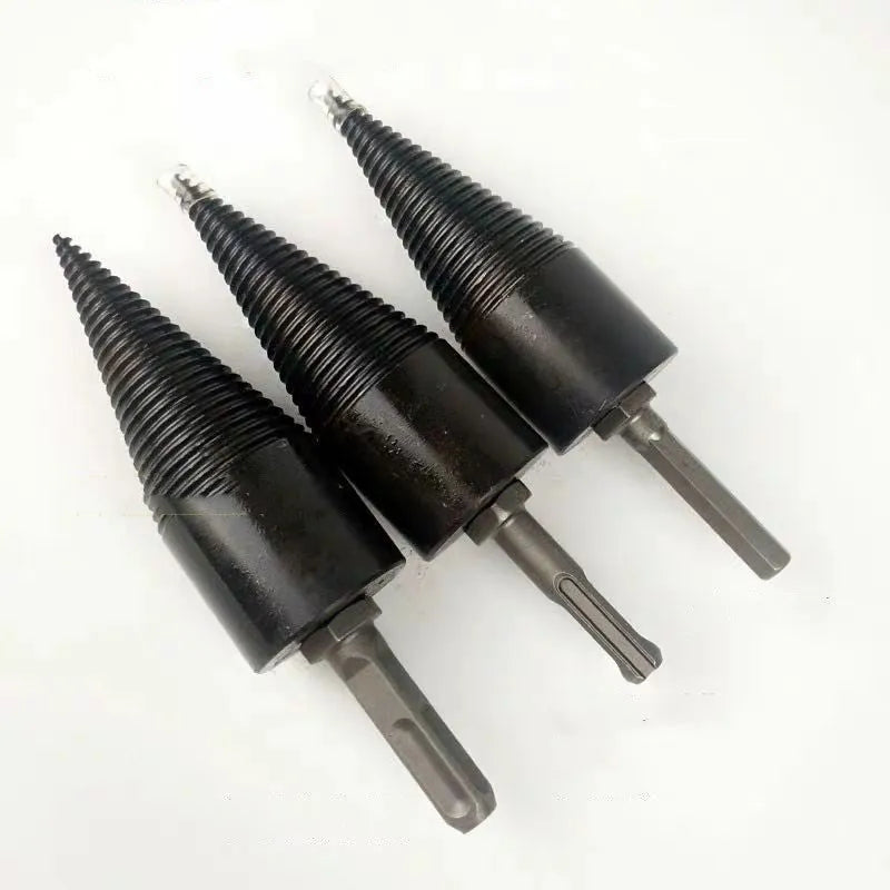 Hexagonal shank firewood splitting drill bit in 32mm and 42mm sizes for electric tools.