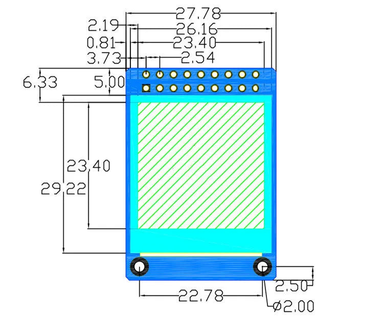 1.3 inch square IPS LCD display module with 240x240 resolution on a green PCB.