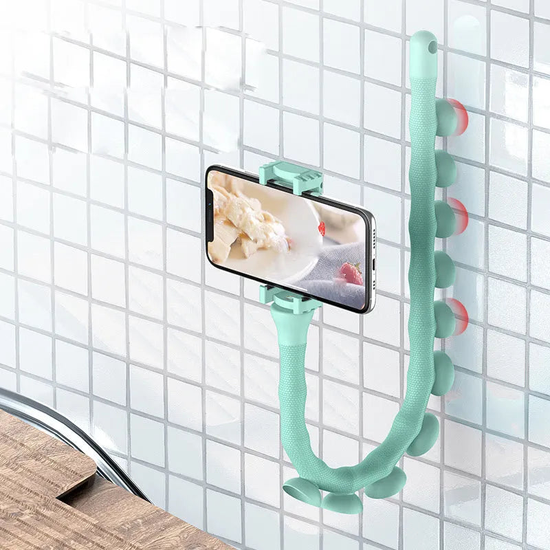 Flexible black rubber lazy bracket phone holder extended to 62cm with suction cup base