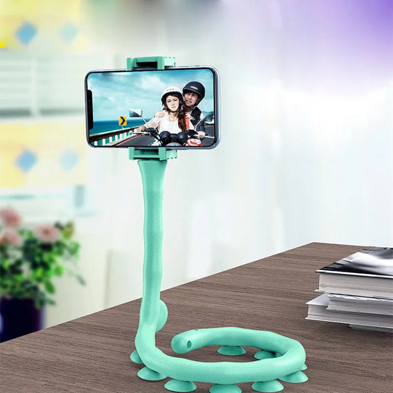 Flexible black rubber lazy bracket phone holder extended to 62cm with suction cup base