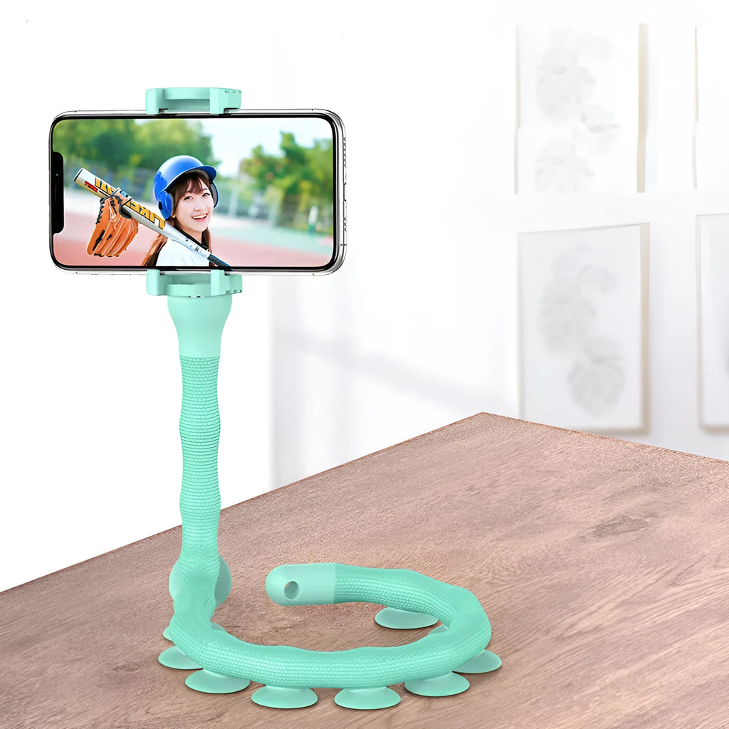 Flexible black rubber lazy bracket phone holder extended to 62cm with suction cup base