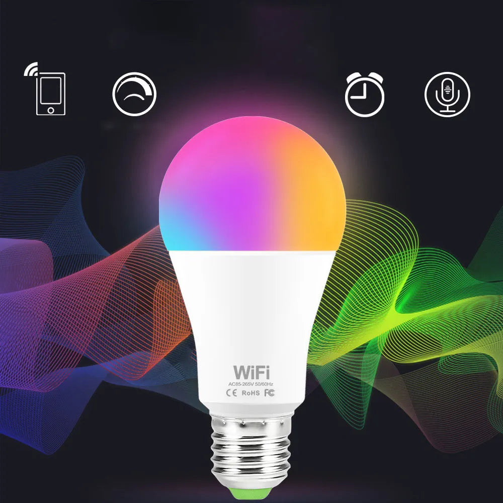 WiFi smart LED light bulb with E27 and B22 base options for colour changing and dimmable white light