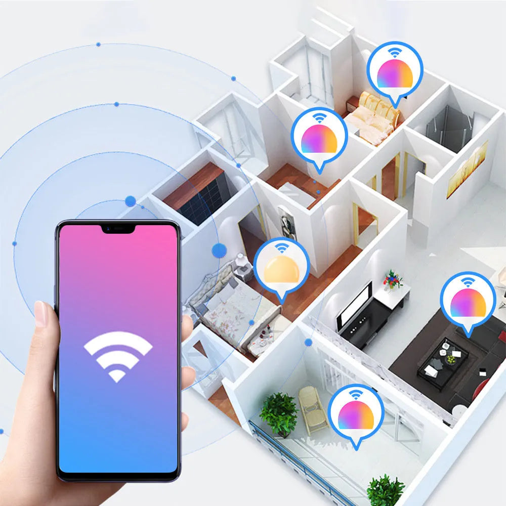 WiFi smart LED light bulb with E27 and B22 base options for colour changing and dimmable white light