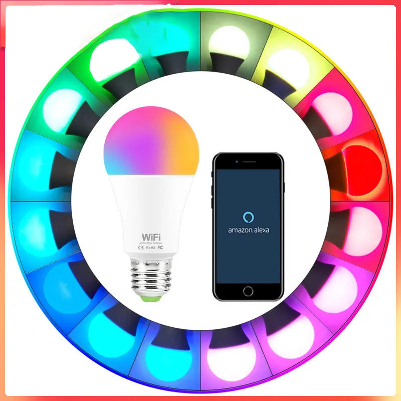 WiFi smart LED light bulb with E27 and B22 base options for colour changing and dimmable white light