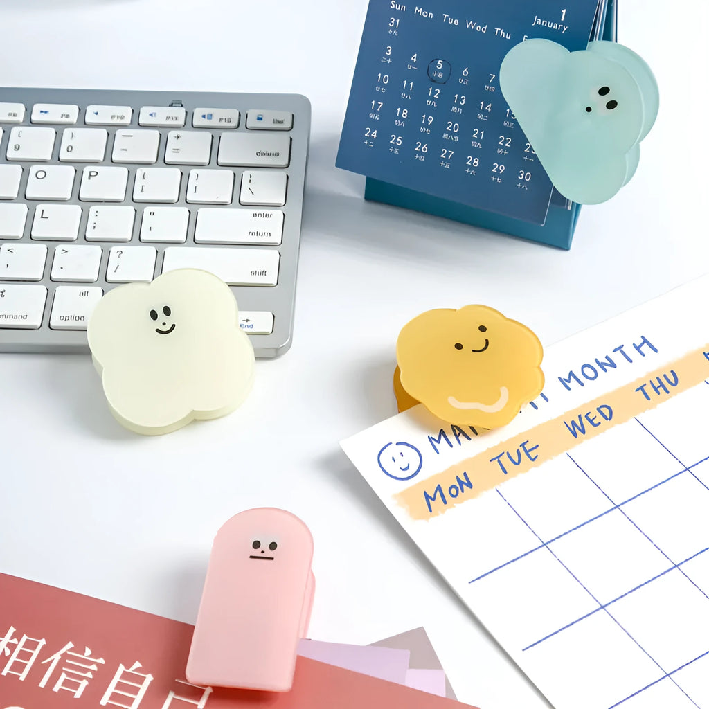 Acrylic cartoon collage decorative clip in beige, blue, orange, and pink colour options