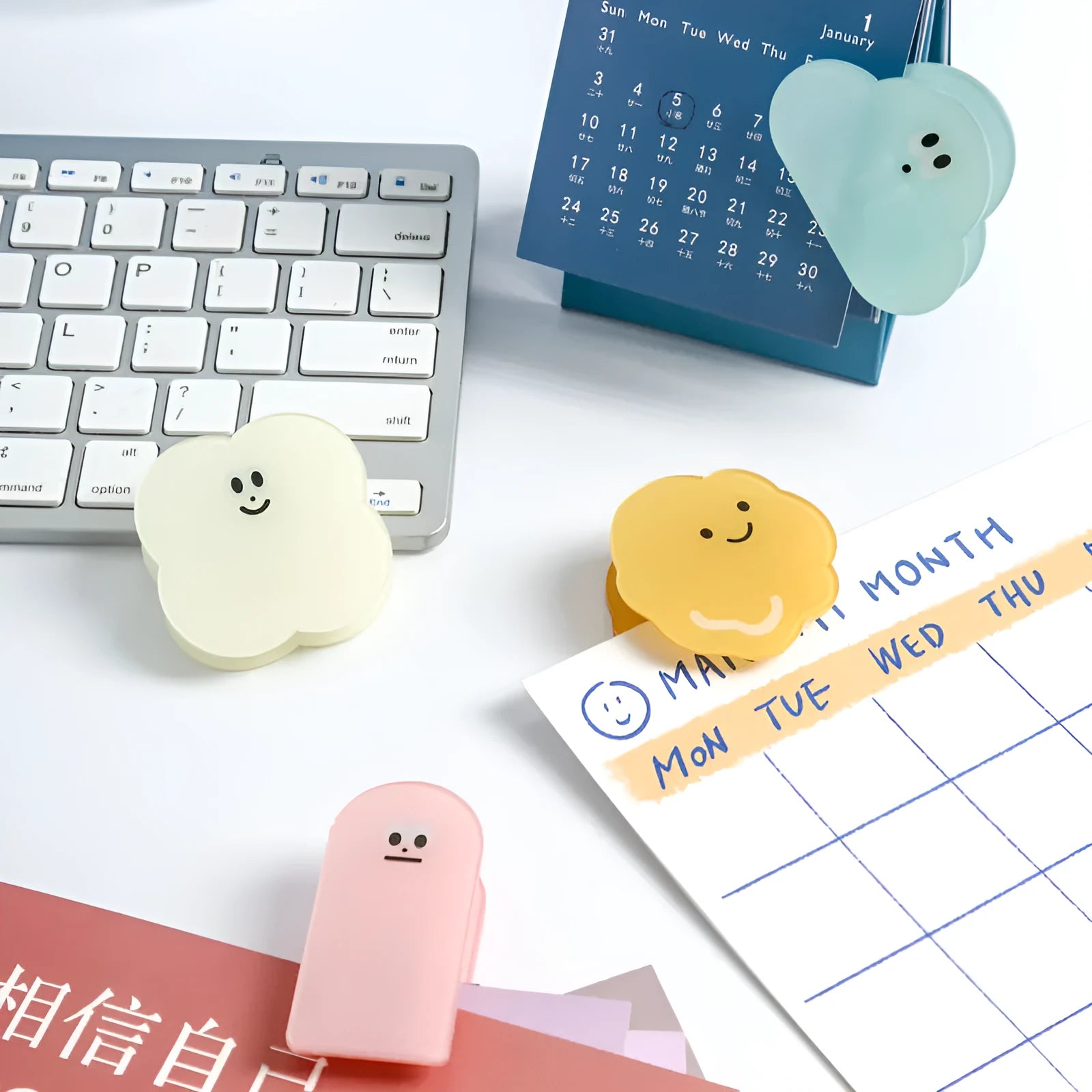 Acrylic cartoon collage decorative clip in beige, blue, orange, and pink colour options