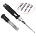 Four-in-one hexagon socket screwdriver set with aluminium handle and four high-speed steel bits in black