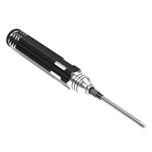 Four-in-one hexagon socket screwdriver set with aluminium handle and four high-speed steel bits in black