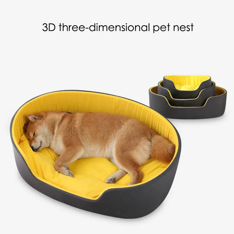 Universal washable pet kennel in black or green showing three size options for cats and dogs