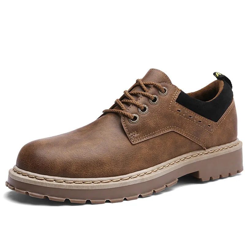 Men's black round-toe casual shoes with lace-up front and low-top artificial PU upper.