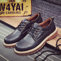 Men's black round-toe casual shoes with lace-up front and low-top artificial PU upper.