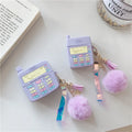 Purple silicone protective case for Apple AirPods with a white fur ball pendant attached.