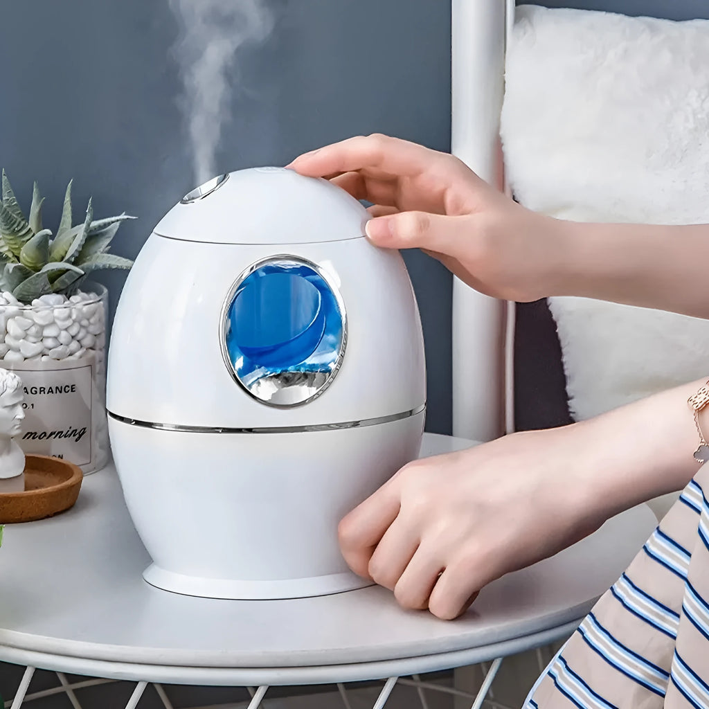 White round silent aromatherapy humidifier with USB cable and 800ml water tank capacity