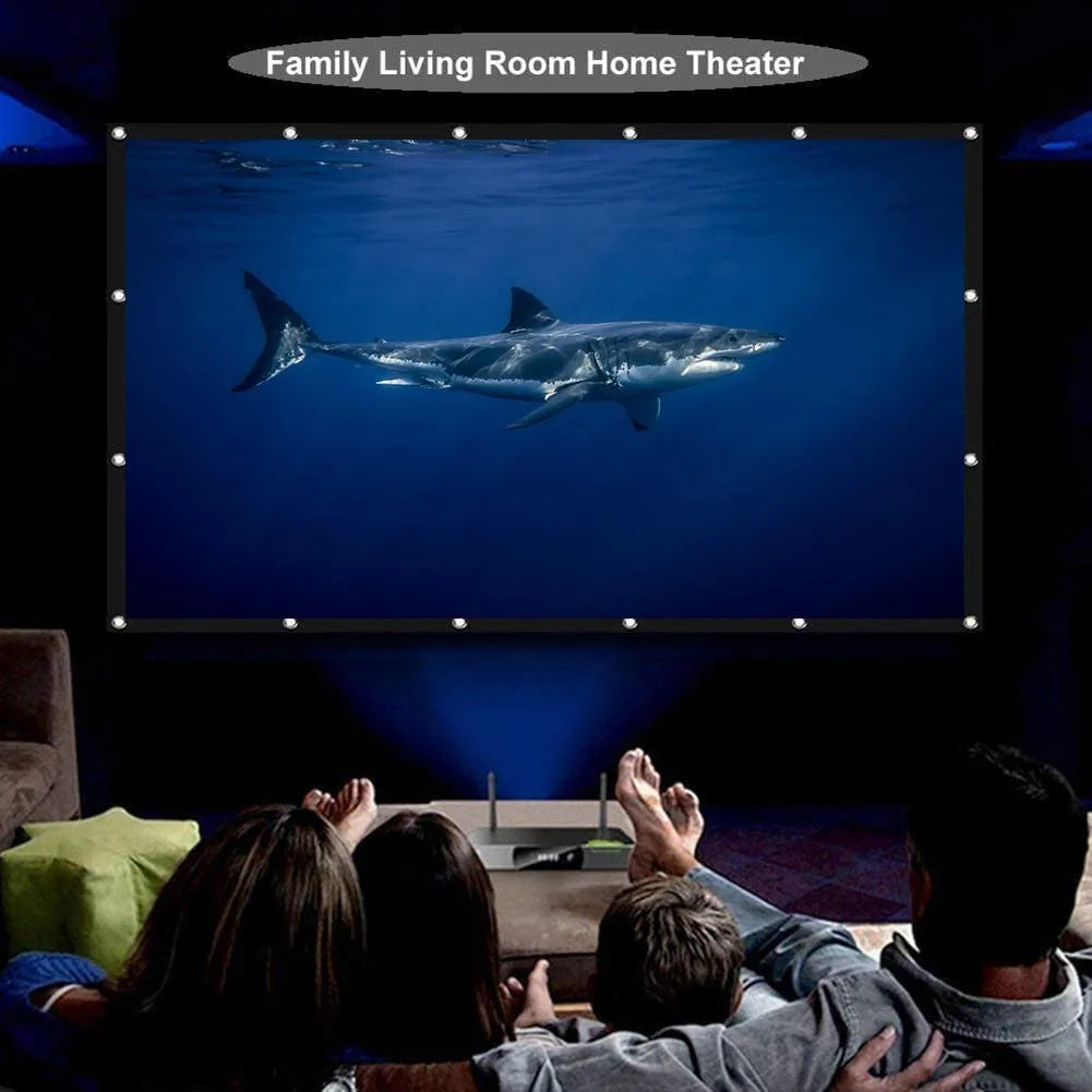 150-inch white foldable projection screen shown unfolded for presentations