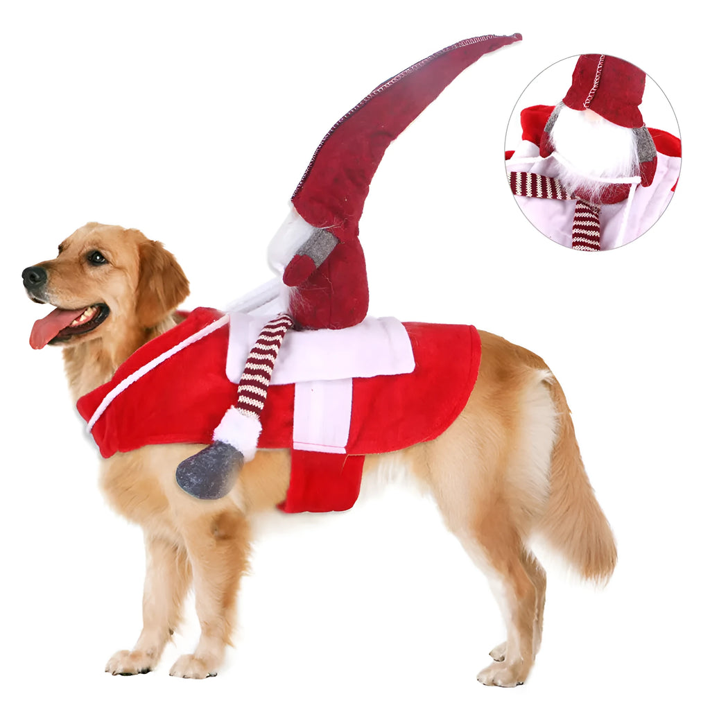 Red Santa horse riding costume for pets with Velcro fastening on flannel material