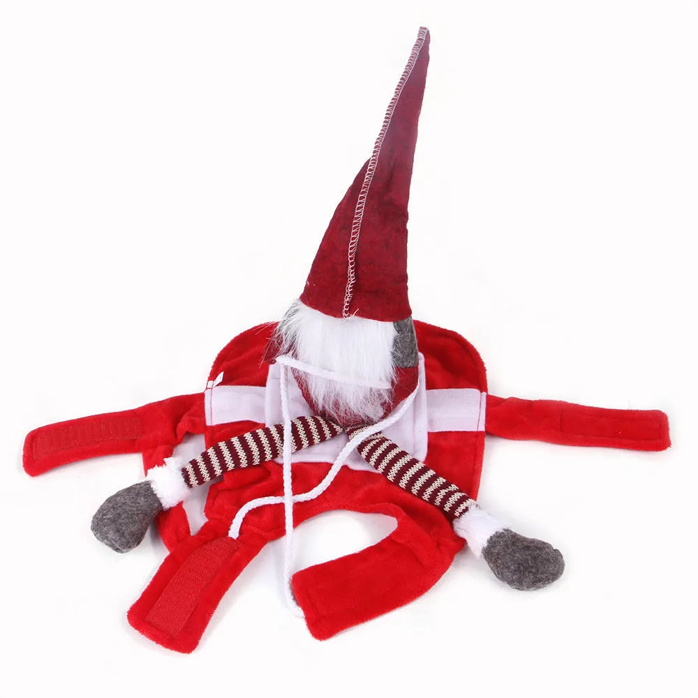 Red Santa horse riding costume for pets with Velcro fastening on flannel material