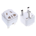 Square three-pin UK power conversion adapter in white or black with grounding pins